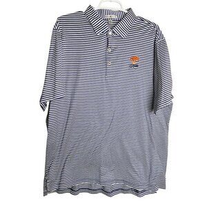 Peter Millar Men XL Blue White Striped Short Sleeve Golf‎ Polo Shirt Activewear